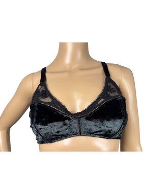 Victorias Secret Velvet & Lace Bralette Black Size M Adjustable Straps NWOT